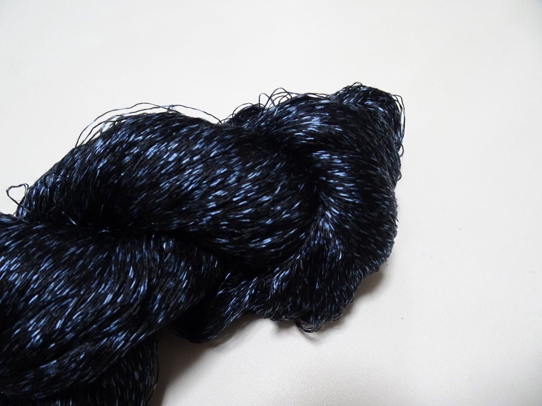 Japanese Vintage Super Rare Indigo Mud Dyeing Kasuri loose Twisted Silk Thread Embroidery & weave 13616