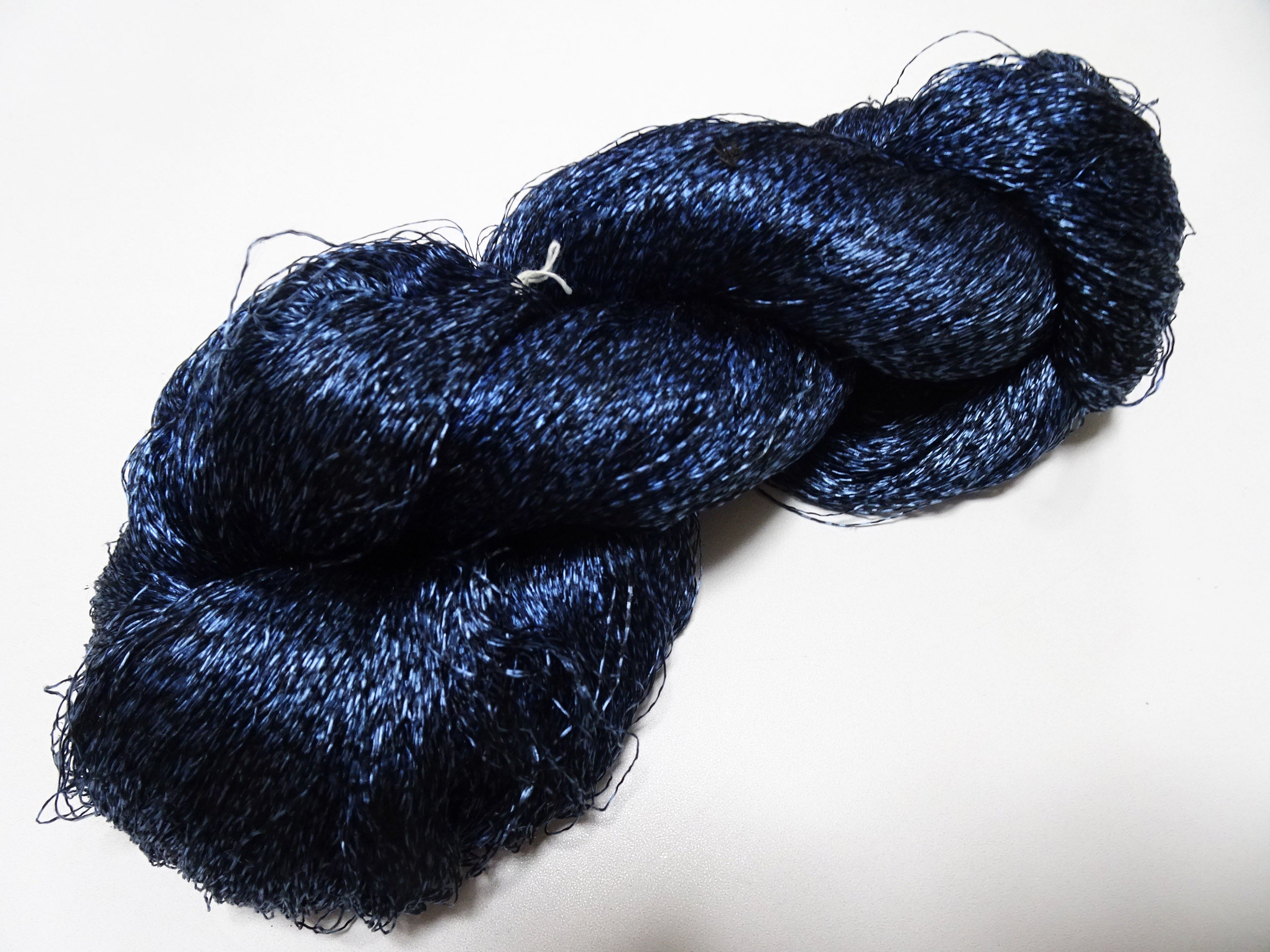 Japanese Vintage Super Rare Indigo Mud Dyeing Kasuri loose Twisted Silk Thread Embroidery & weave 13618