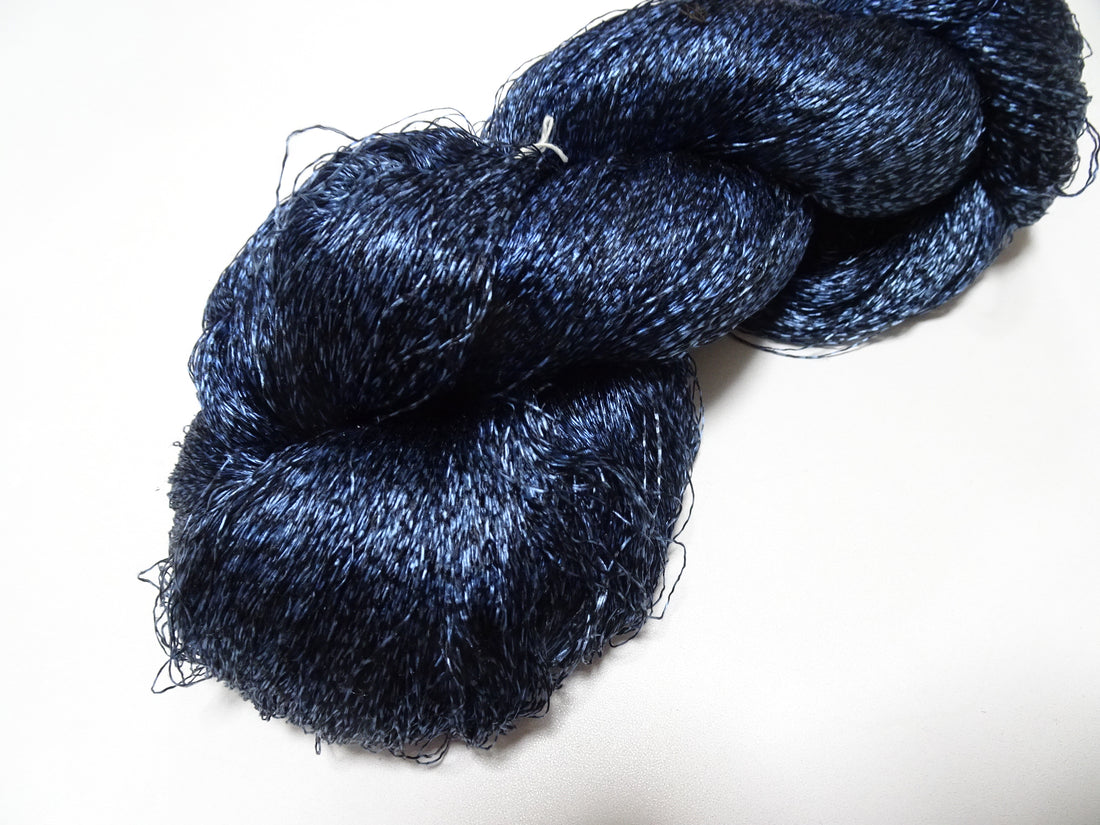 Japanese Vintage Super Rare Indigo Mud Dyeing Kasuri loose Twisted Silk Thread Embroidery & weave 13618