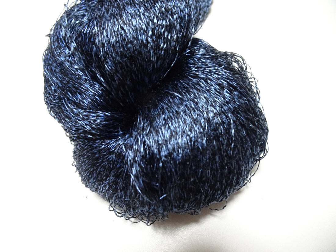 Japanese Vintage Super Rare Indigo Mud Dyeing Kasuri loose Twisted Silk Thread Embroidery & weave 13618