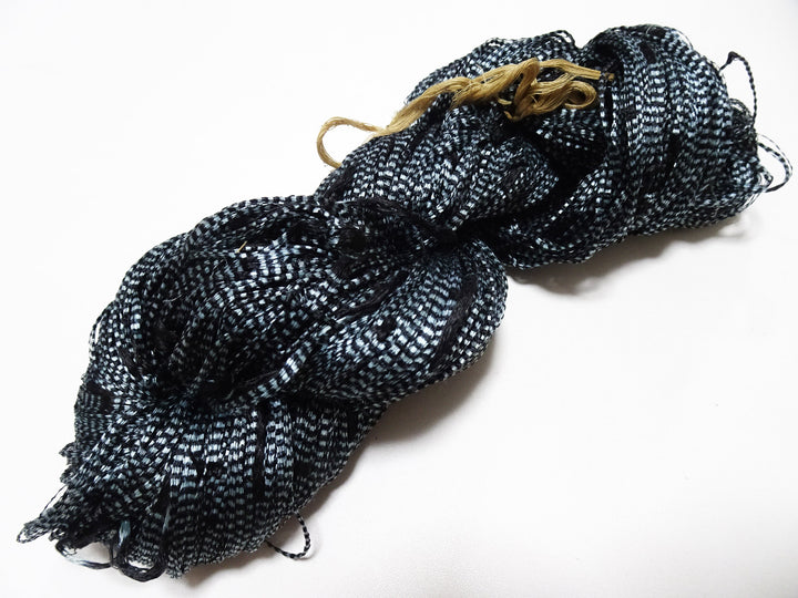 Japanese Vintage Super Rare Indigo Mud Dyeing Kasuri loose Twisted Silk Thread Embroidery & weave 13619