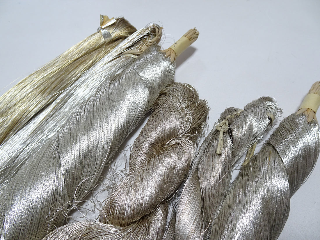 40-Year-Old Hon-Ginshi – Naturally Oxidized Genuine Silver Leaf Thread – Unique Patina – Extremely Rare Japanese Silver Thread 6sets 18546