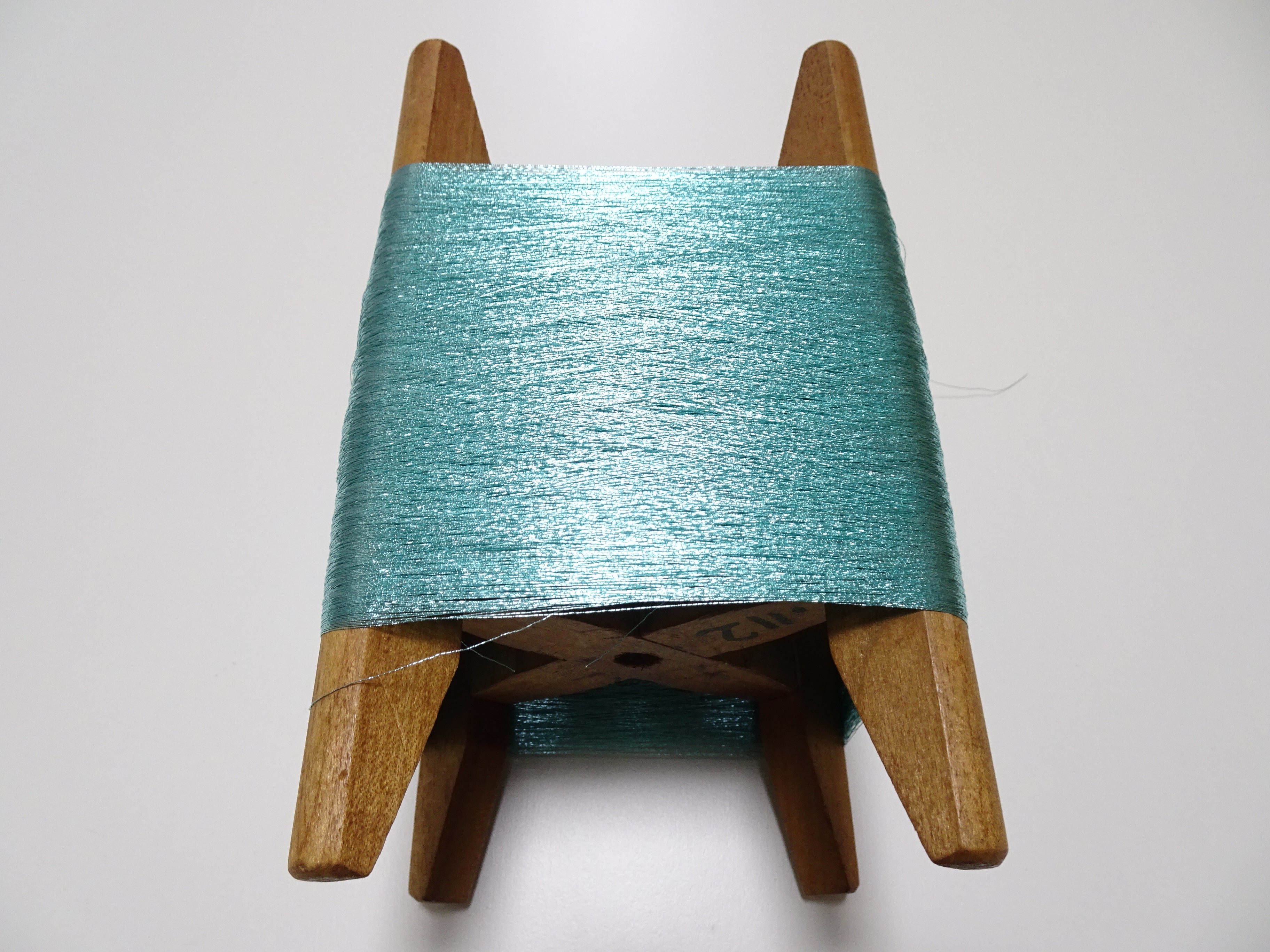 Japanese Vintage Wooden Spool & metallic Thread Embroidery 18007