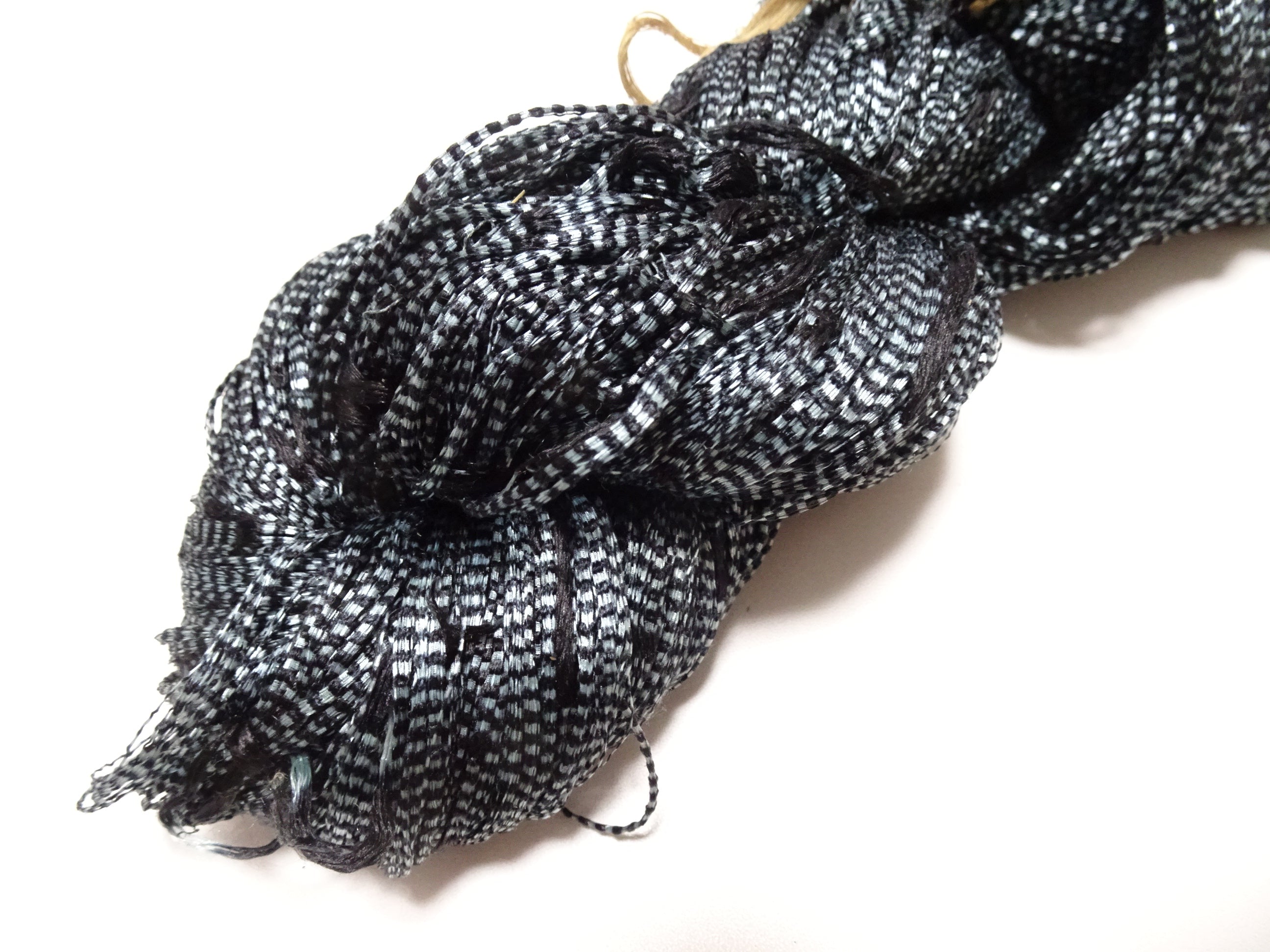 Japanese Vintage Super Rare Indigo Mud Dyeing Kasuri loose Twisted Silk Thread Embroidery & weave 13619