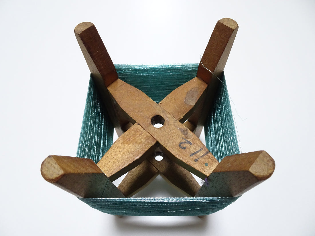 Japanese Vintage Wooden Spool & metallic Thread Embroidery 18007