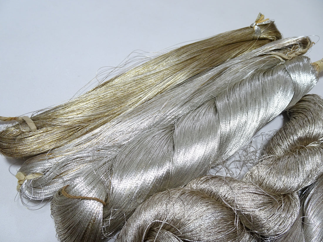 40-Year-Old Hon-Ginshi – Naturally Oxidized Genuine Silver Leaf Thread – Unique Patina – Extremely Rare Japanese Silver Thread 6sets 18546