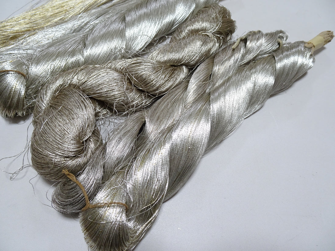 40-Year-Old Hon-Ginshi – Naturally Oxidized Genuine Silver Leaf Thread – Unique Patina – Extremely Rare Japanese Silver Thread 6sets 18546