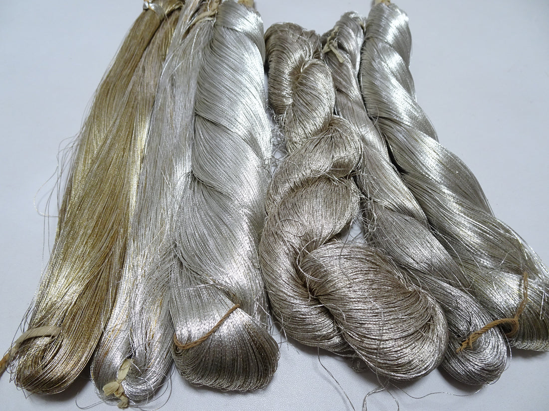 40-Year-Old Hon-Ginshi – Naturally Oxidized Genuine Silver Leaf Thread – Unique Patina – Extremely Rare Japanese Silver Thread 6sets 18546