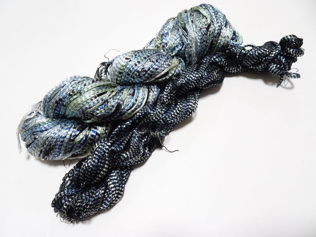 Japanese Vintage Super Rare Indigo Mud Dyeing Kasuri loose Twisted Silk Thread 2sets Embroidery & weave 13620