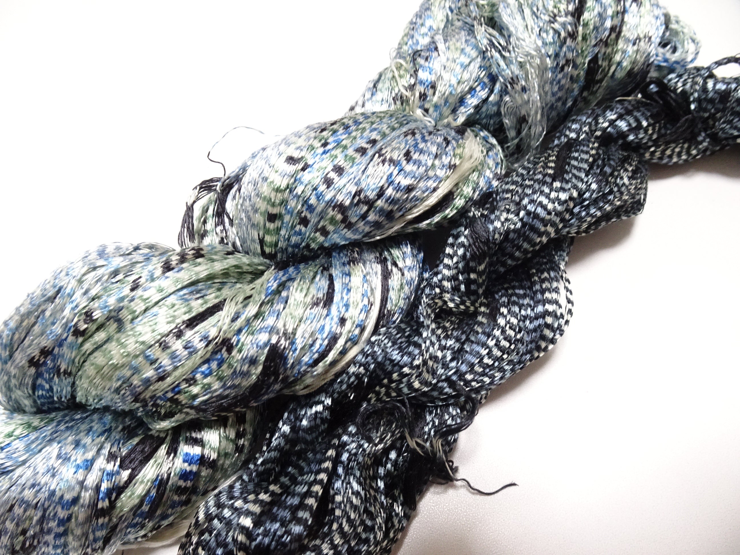 Japanese Vintage Super Rare Indigo Mud Dyeing Kasuri loose Twisted Silk Thread 2sets Embroidery & weave 13620