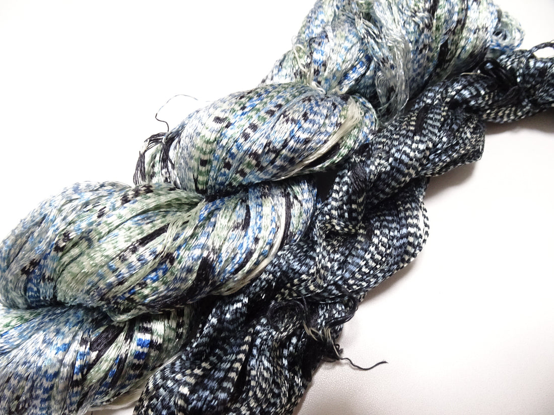 Japanese Vintage Super Rare Indigo Mud Dyeing Kasuri loose Twisted Silk Thread 2sets Embroidery & weave 13620