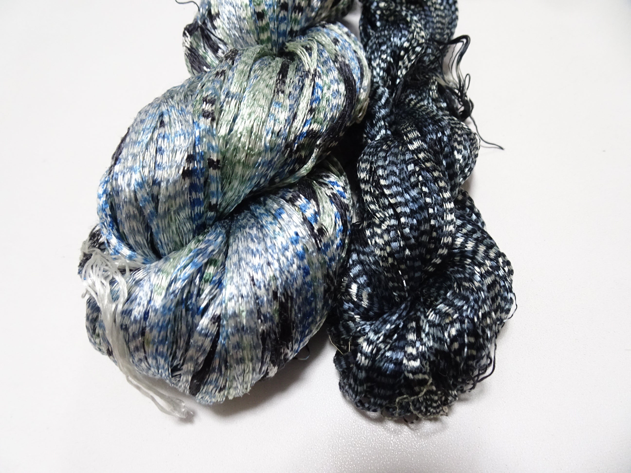 Japanese Vintage Super Rare Indigo Mud Dyeing Kasuri loose Twisted Silk Thread 2sets Embroidery & weave 13620