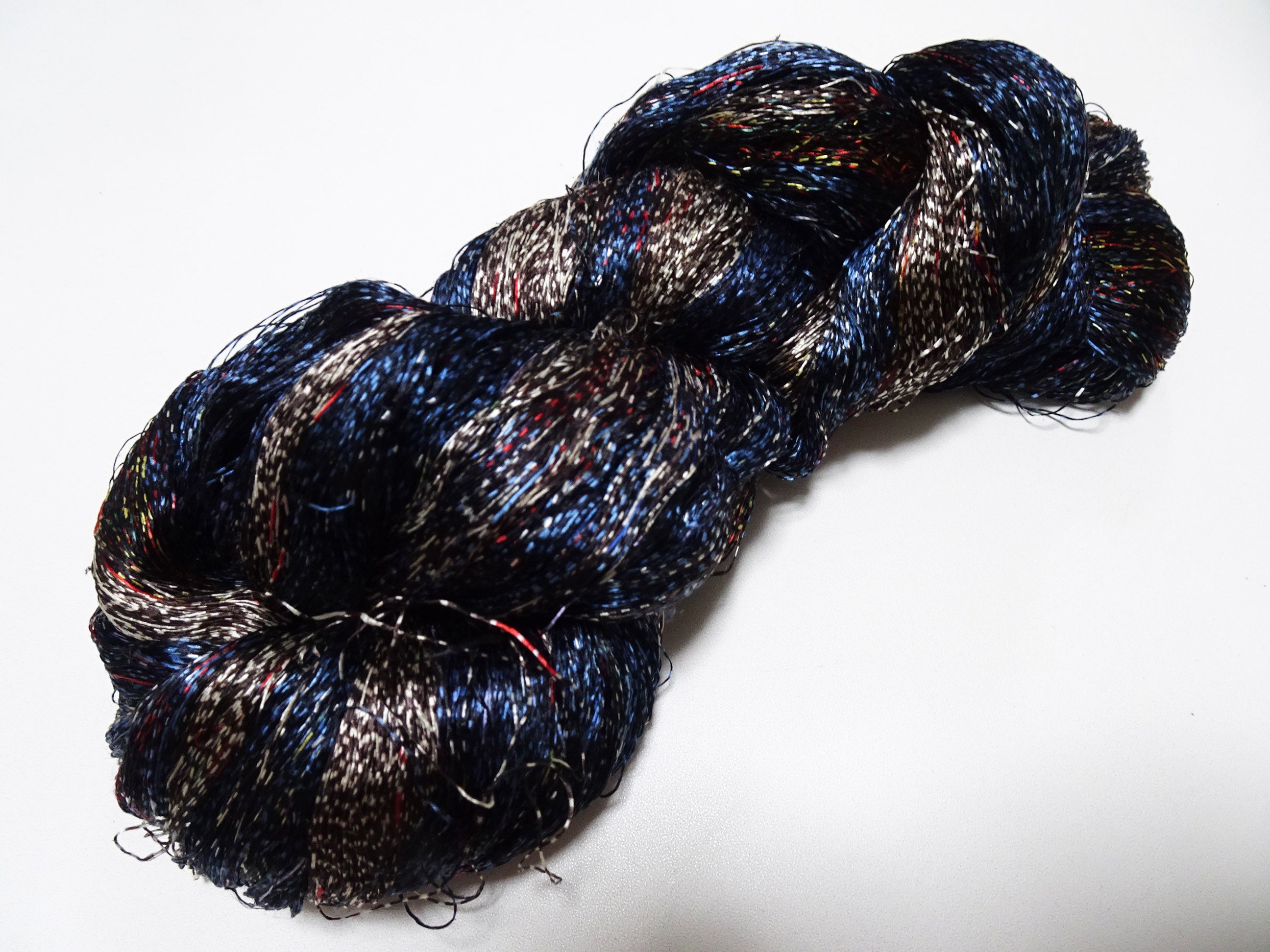 Japanese Vintage Super Rare Mud Dyeing Kasuri loose Twisted Silk Thread Embroidery & weave 13623