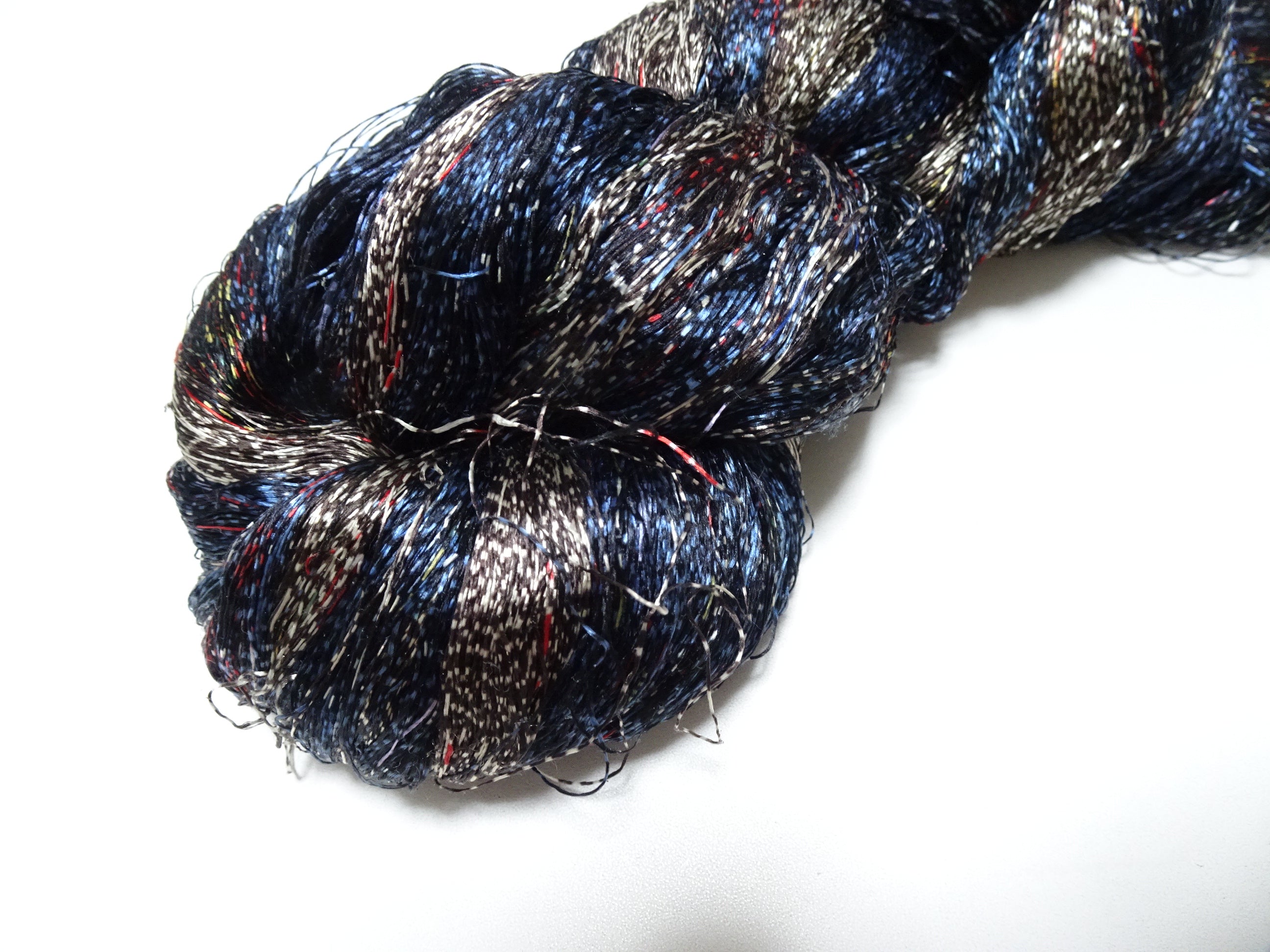 Japanese Vintage Super Rare Mud Dyeing Kasuri loose Twisted Silk Thread Embroidery & weave 13623