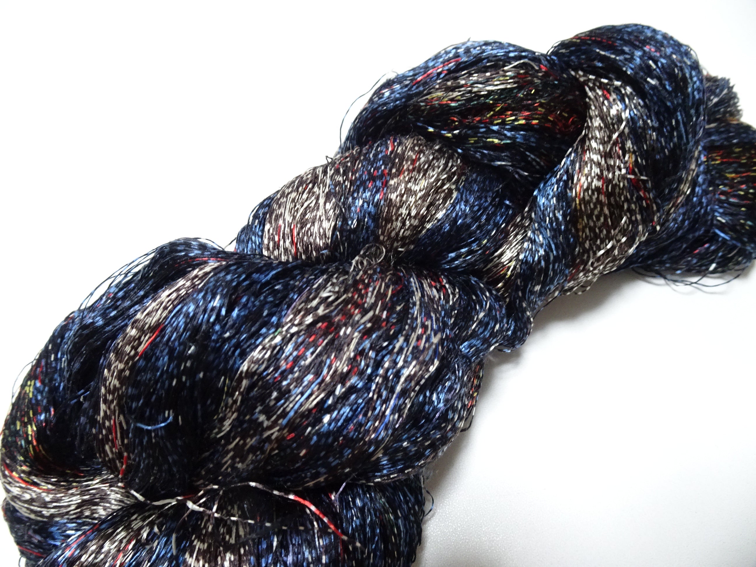 Japanese Vintage Super Rare Mud Dyeing Kasuri loose Twisted Silk Thread Embroidery & weave 13623