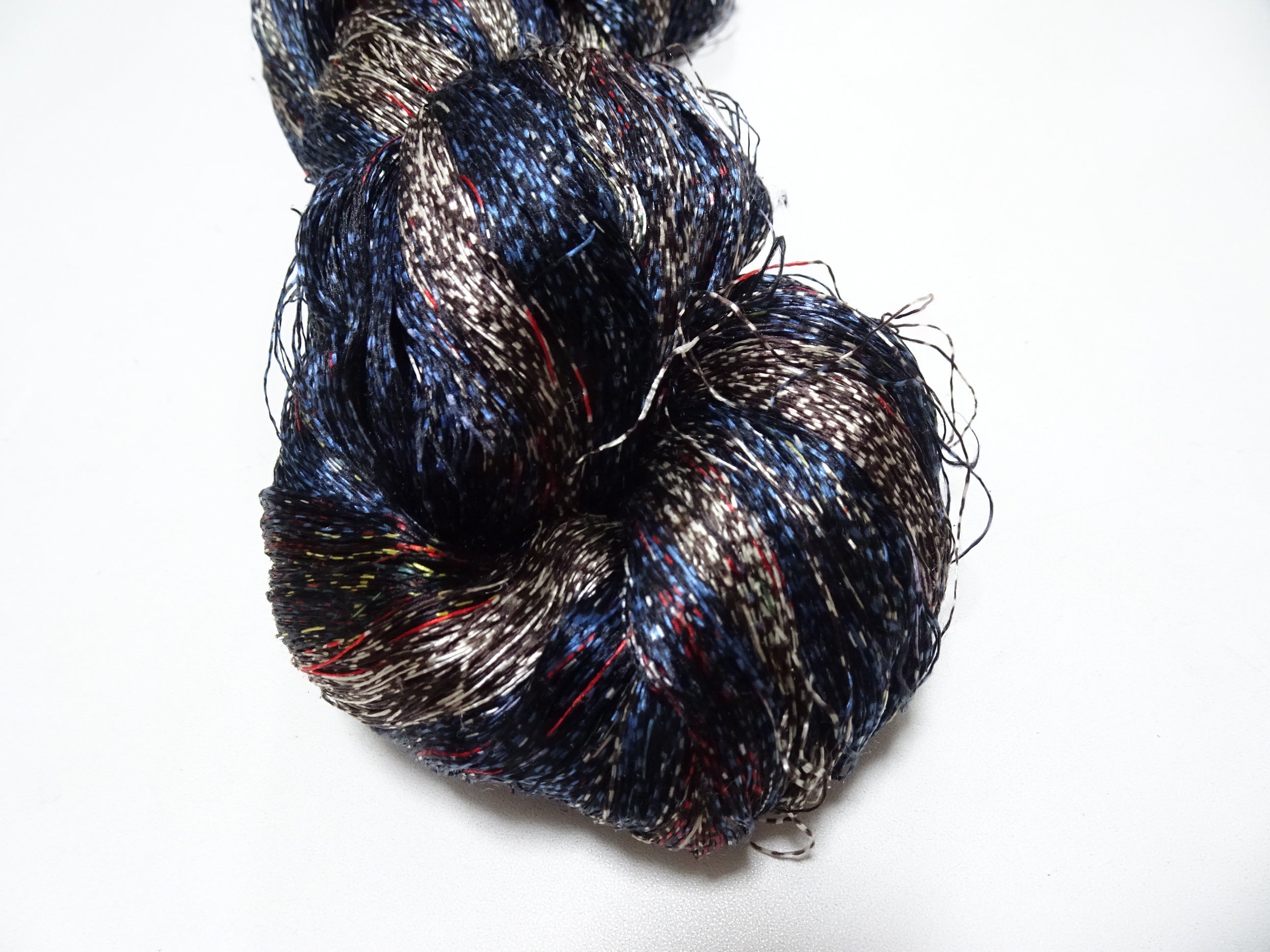 Japanese Vintage Super Rare Mud Dyeing Kasuri loose Twisted Silk Thread Embroidery & weave 13623