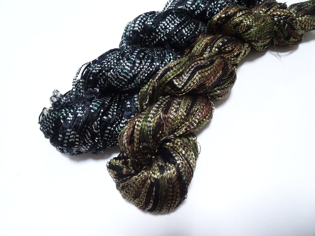 Japanese Vintage Super Rare Mud Dyeing Kasuri loose Twisted Silk Thread 2sets Embroidery & weave 13625