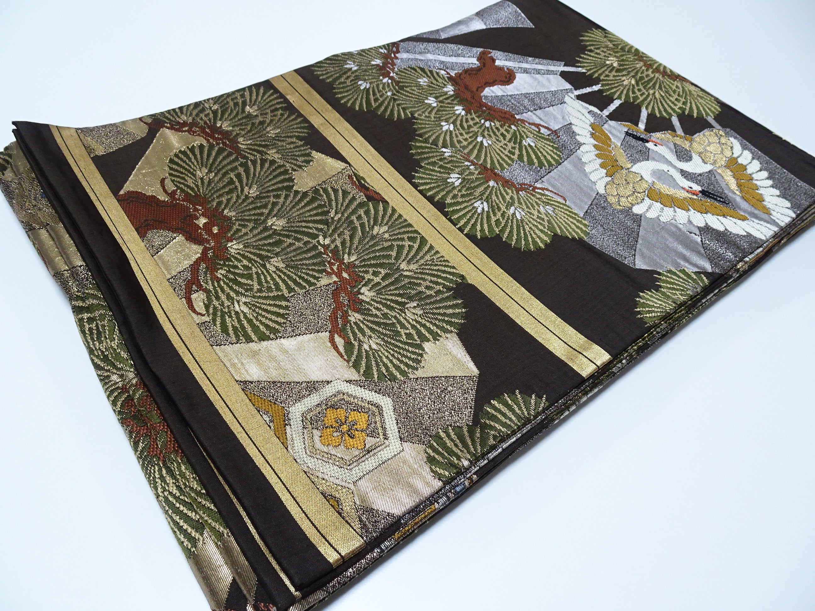 Japanese Taisho-Era Antique Maru Obi – Double-Sided All-Over Design  Dark Brown  14010