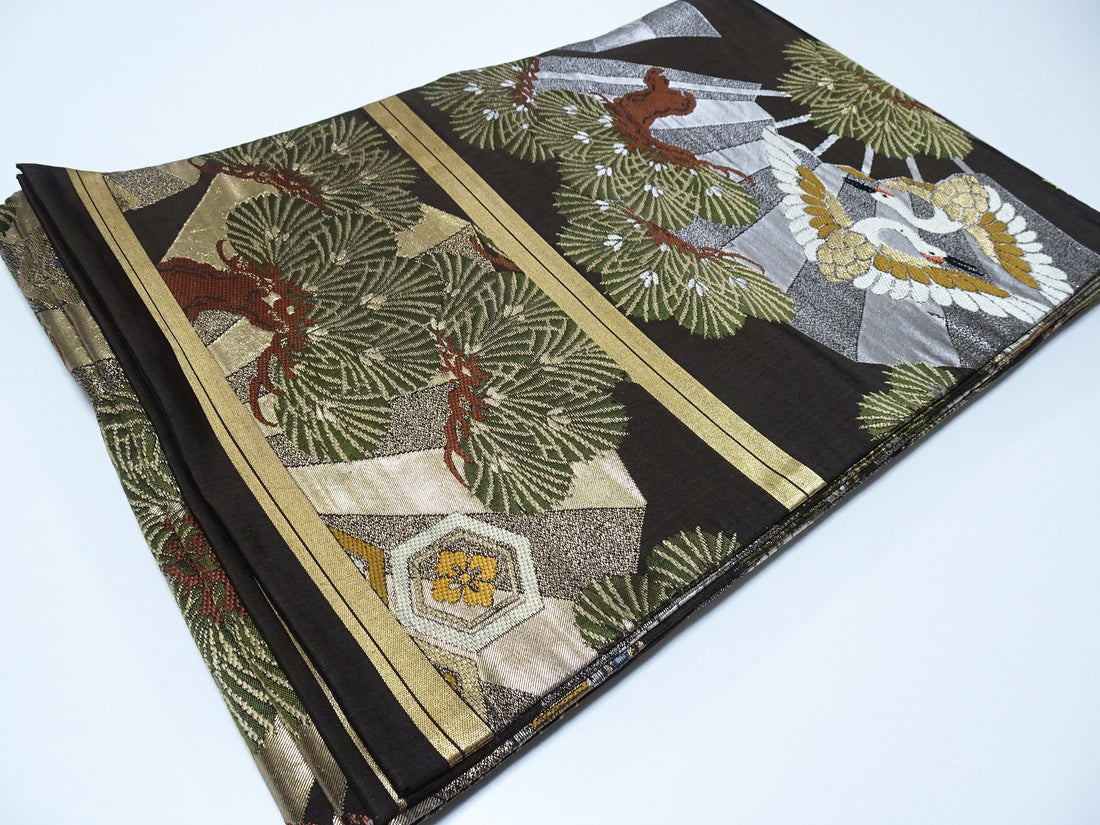 Japanese Taisho-Era Antique Maru Obi – Double-Sided All-Over Design  Dark Brown  14010