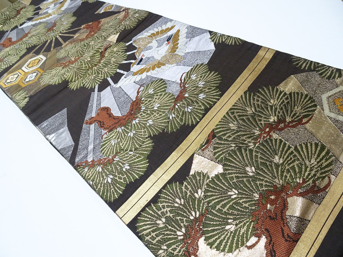 Japanese Taisho-Era Antique Maru Obi – Double-Sided All-Over Design  Dark Brown  14010