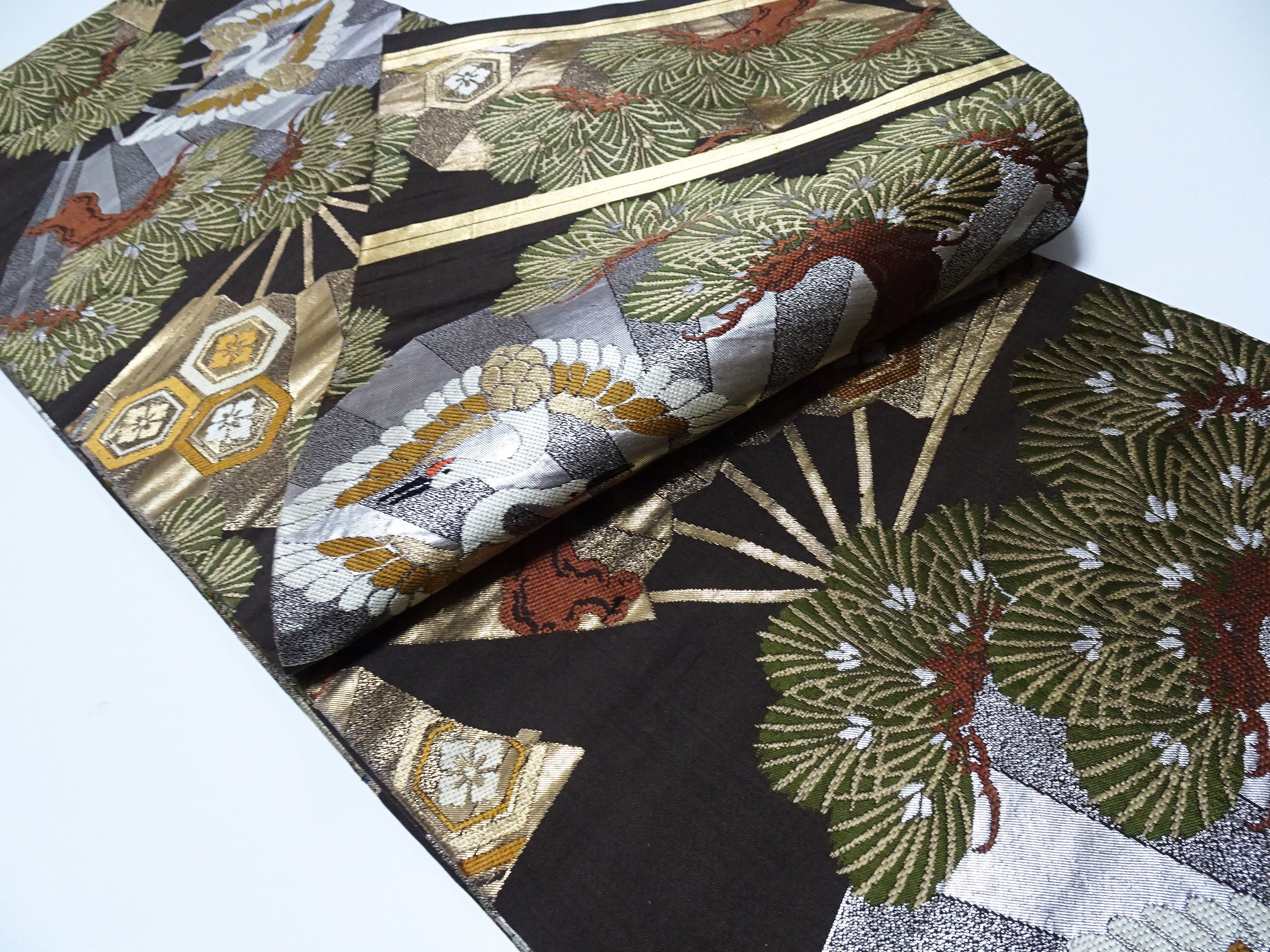 Japanese Taisho-Era Antique Maru Obi – Double-Sided All-Over Design  Dark Brown  14010