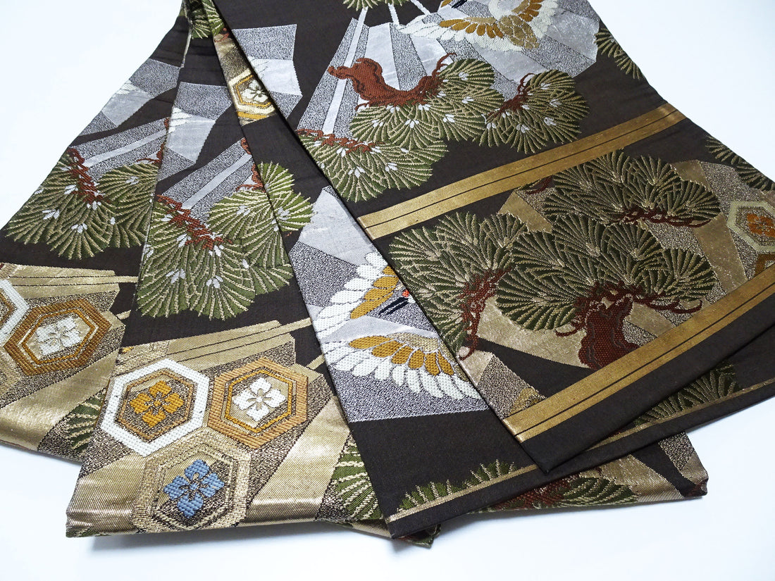 Japanese Taisho-Era Antique Maru Obi – Double-Sided All-Over Design  Dark Brown  14010