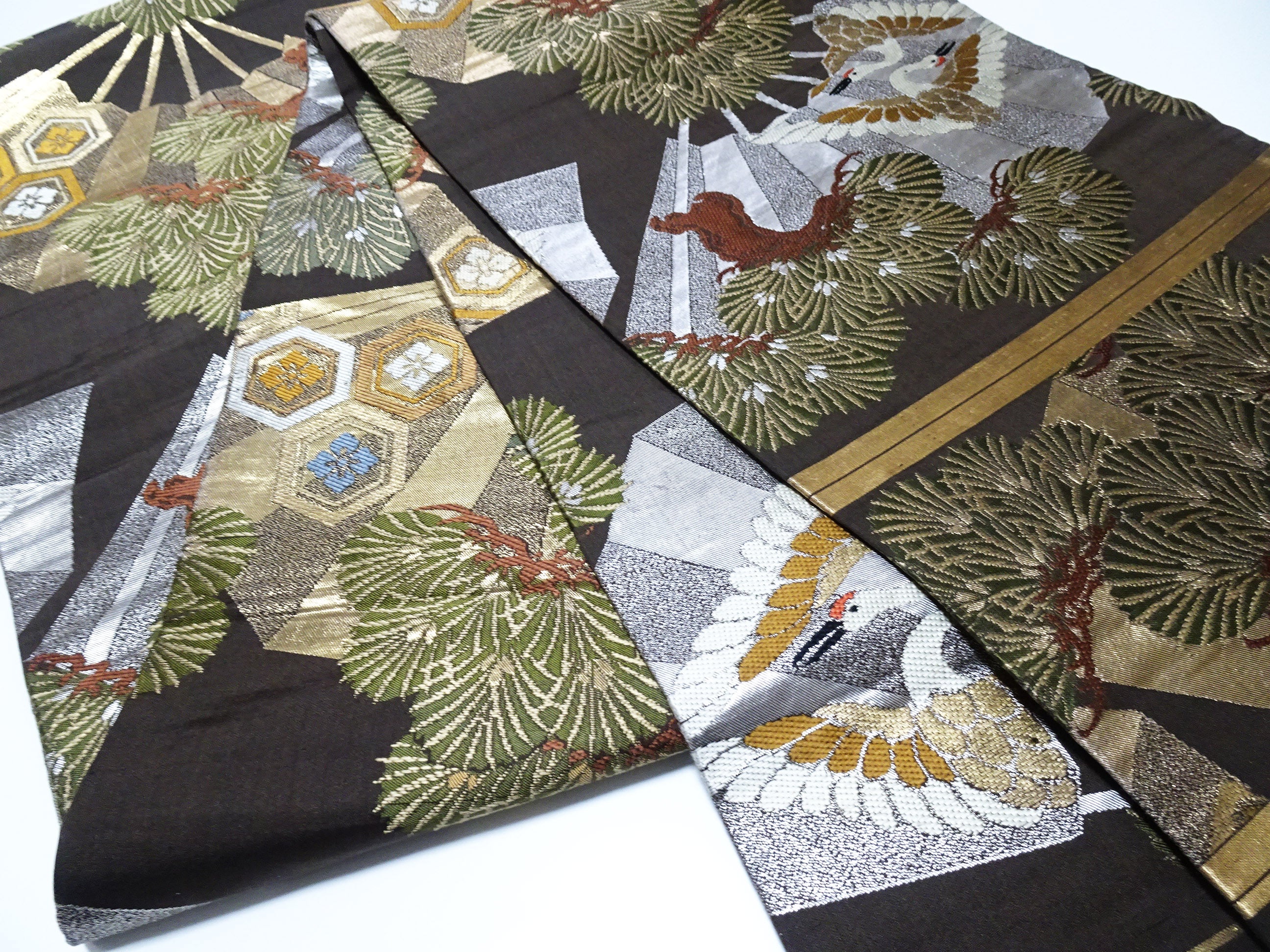 Japanese Taisho-Era Antique Maru Obi – Double-Sided All-Over Design  Dark Brown  14010