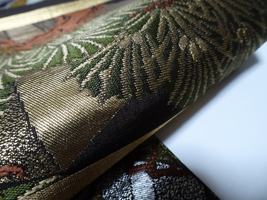 Japanese Taisho-Era Antique Maru Obi – Double-Sided All-Over Design  Dark Brown  14010