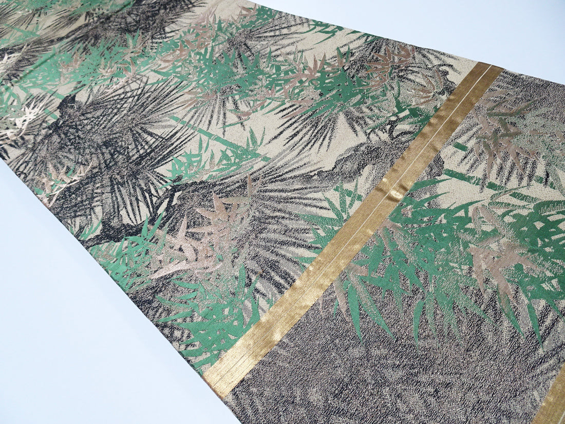 Japanese Taisho-Era Antique Maru Obi – Double-Sided All-Over Design  Golden Tea  14011