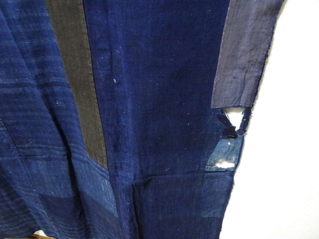 Japanese Antique Cotton Boro Ranru Sashiko kasuri Indigo dye Fabric 13629