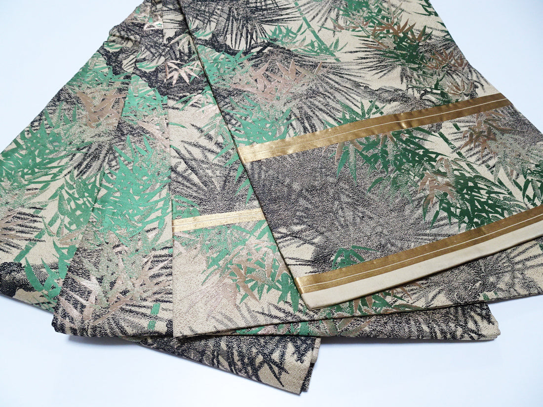 Japanese Taisho-Era Antique Maru Obi – Double-Sided All-Over Design  Golden Tea  14011