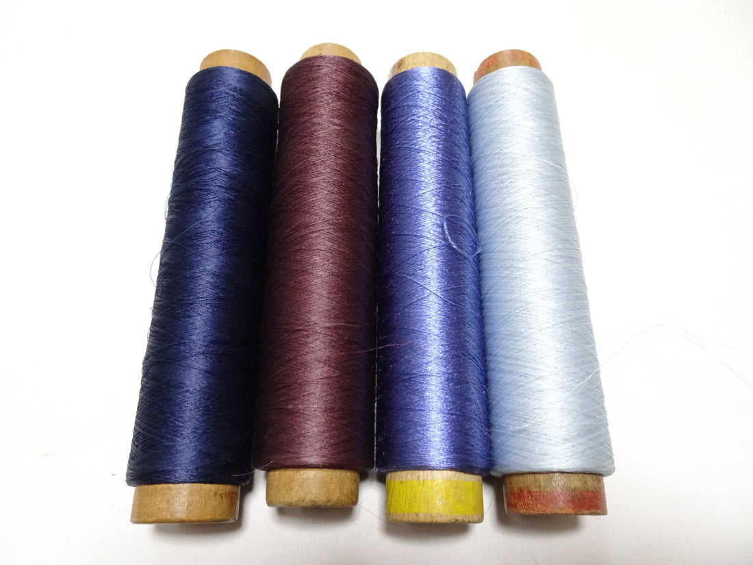 Japanese Vintage Silk Thread & Woodn Spool 4sets Embroidery 18750