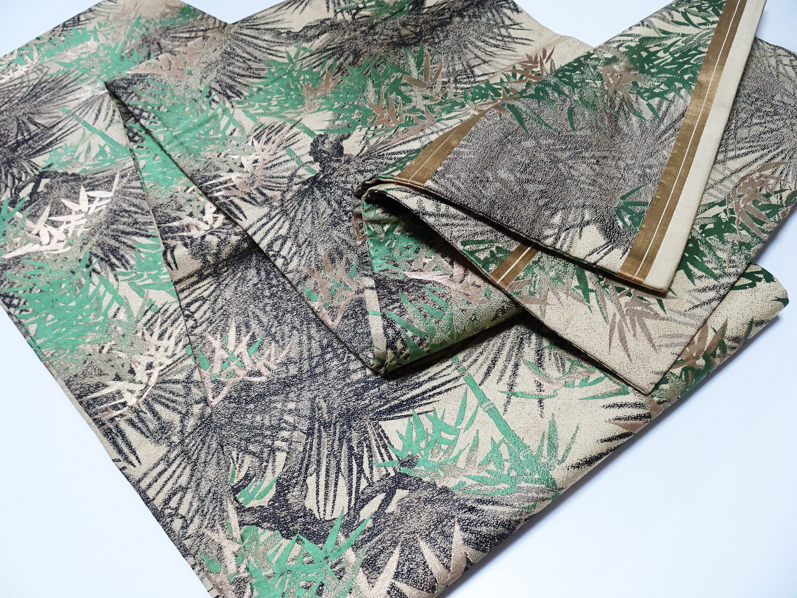 Japanese Taisho-Era Antique Maru Obi – Double-Sided All-Over Design  Golden Tea  14011