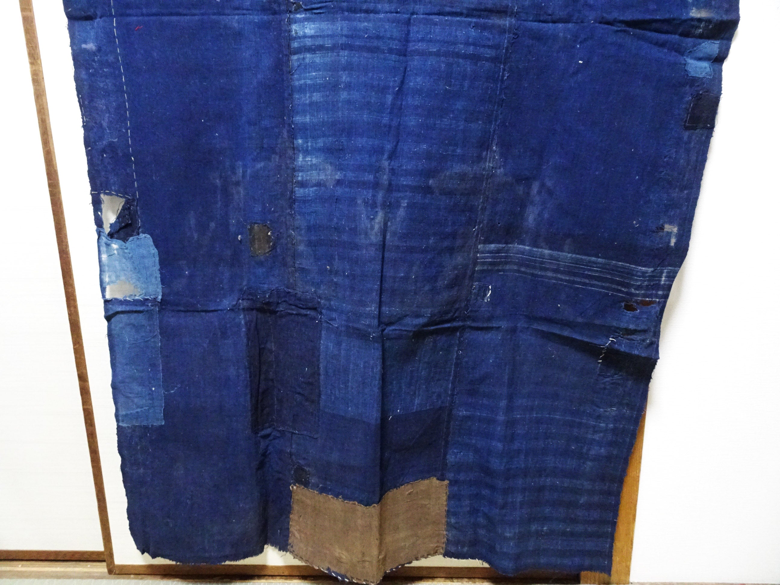 Japanese Antique Cotton Boro Ranru Sashiko kasuri Indigo dye Fabric 13629