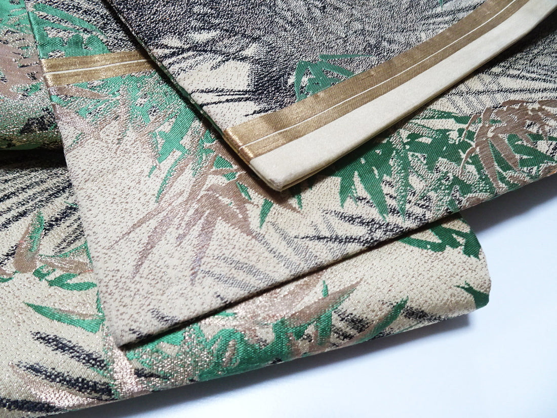 Japanese Taisho-Era Antique Maru Obi – Double-Sided All-Over Design  Golden Tea  14011