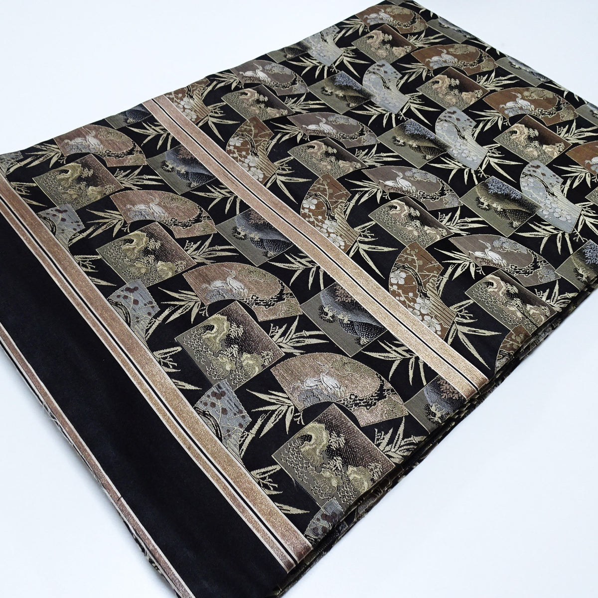Japanese Meiji-Era Maru Obi – Full Pattern on Both Sides – Fan Motif ...