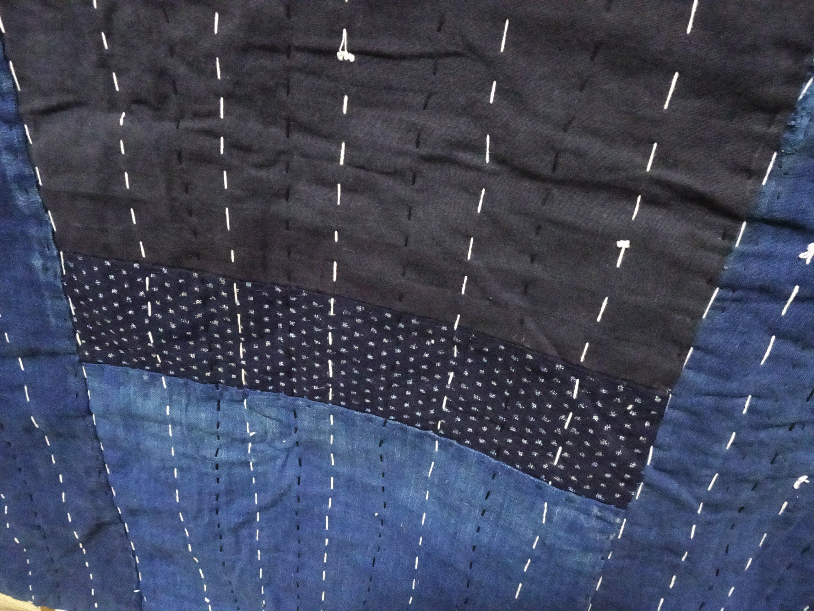 Japanese Antique Cotton Boro Ranru Sashiko kasuri Indigo dye Fabric 13630