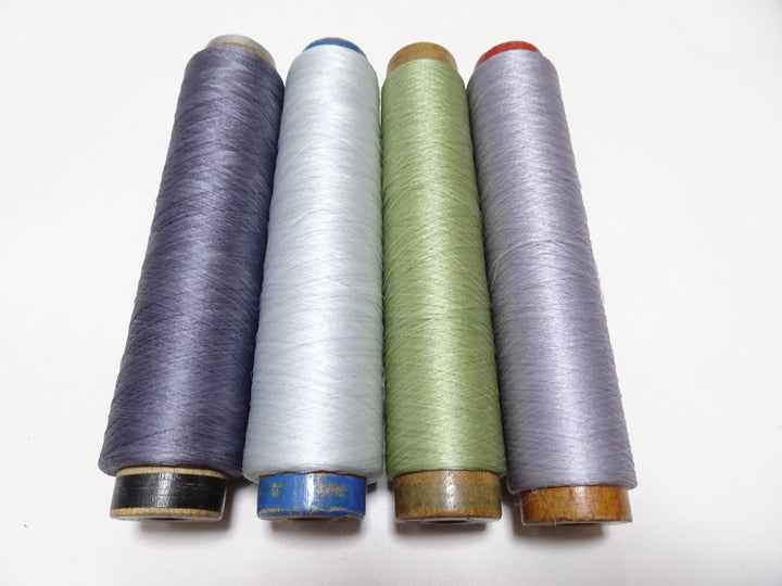 Japanese Vintage Silk Thread & Woodn Spool 4sets Embroidery 18752