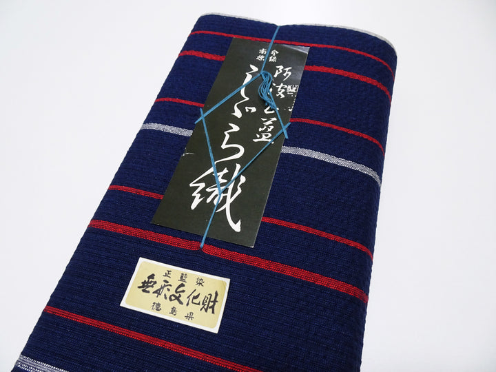 Showa-Era Authentic Natural Indigo–Dyed Awa Shijira-Ori Fabric Bolt | Intangible Cultural Heritage of Japan 15493