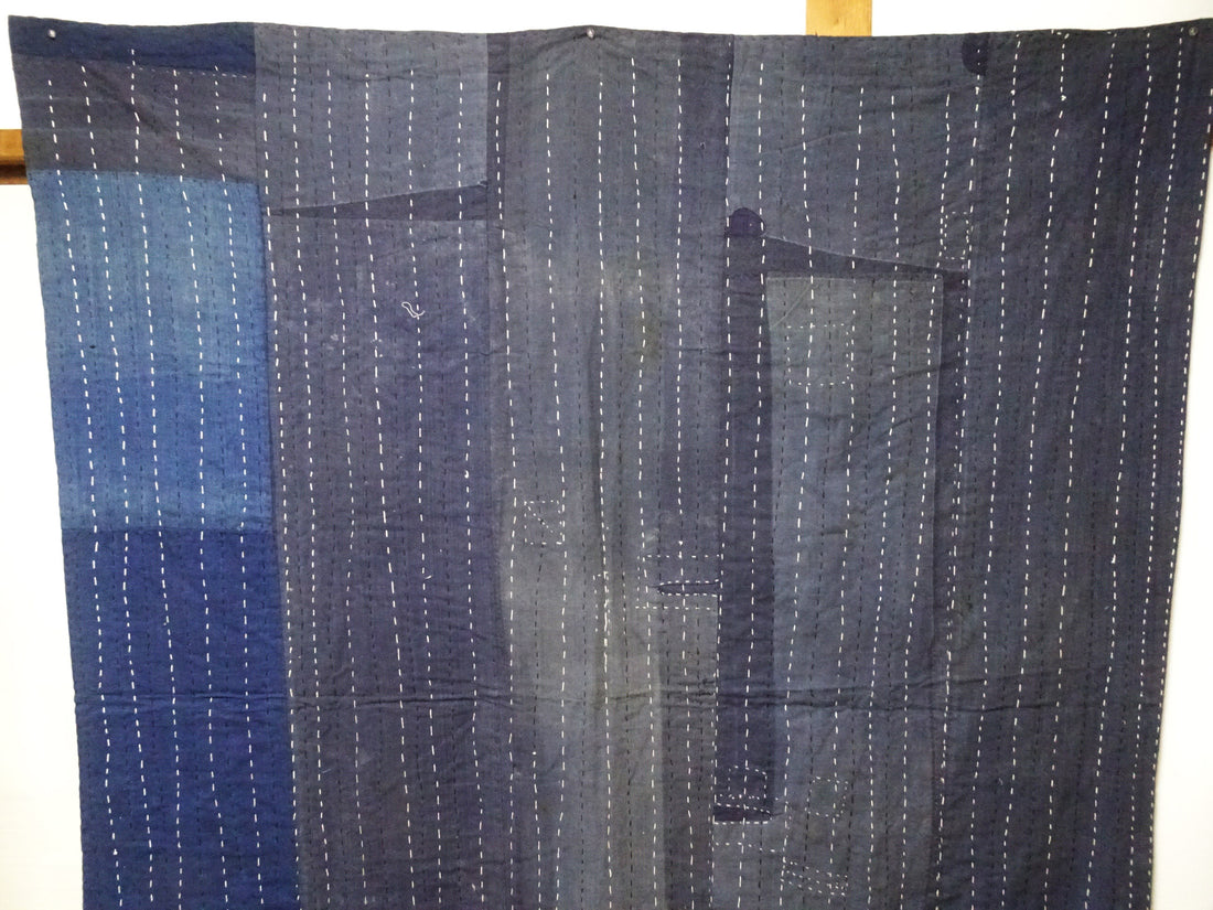 Japanese Antique Cotton Boro Ranru Sashiko kasuri Indigo dye Fabric 13630