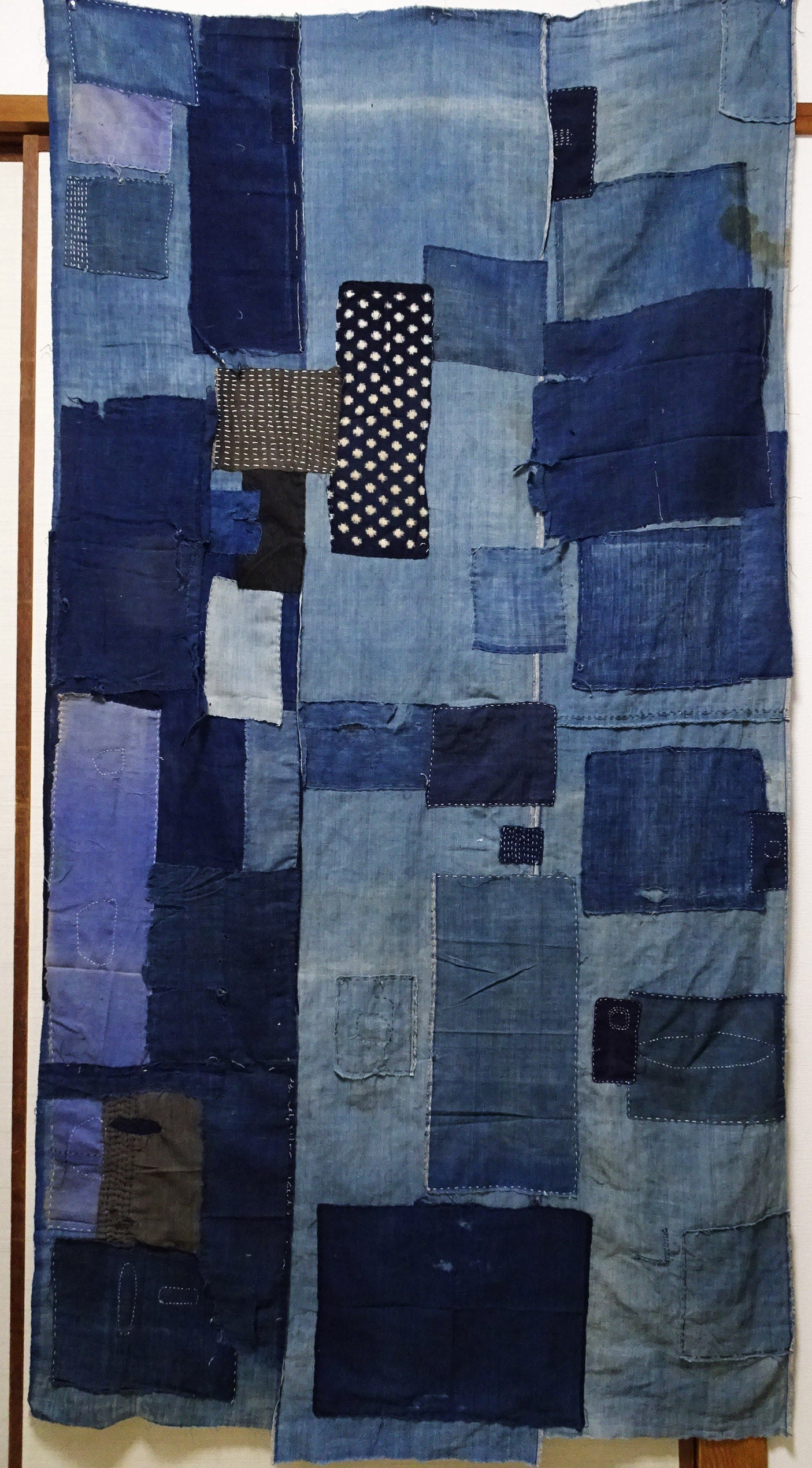 Japanese Antique Cotton Boro Ranru Sashiko kasuri Indigo dye Fabric 13631