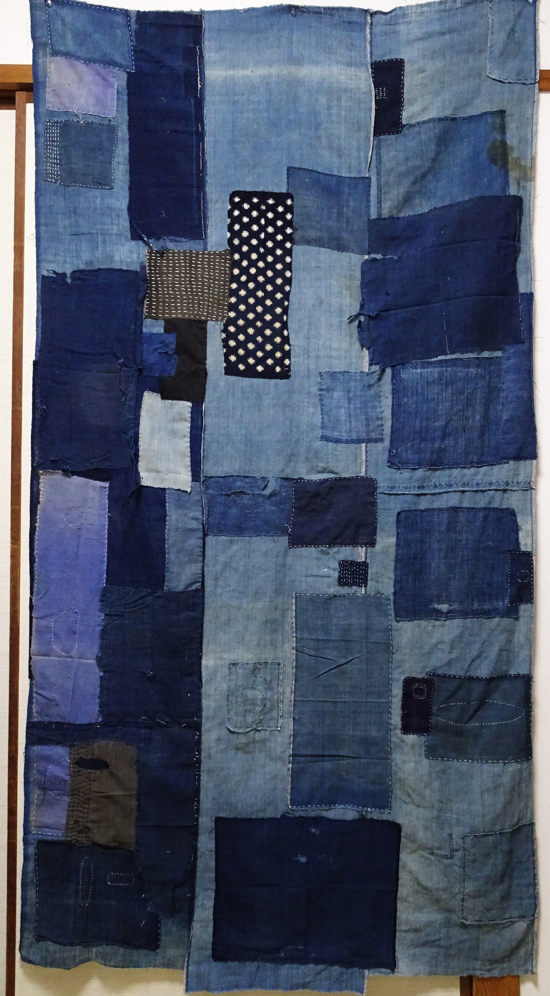 Japanese Antique Cotton Boro Ranru Sashiko kasuri Indigo dye Fabric 13631
