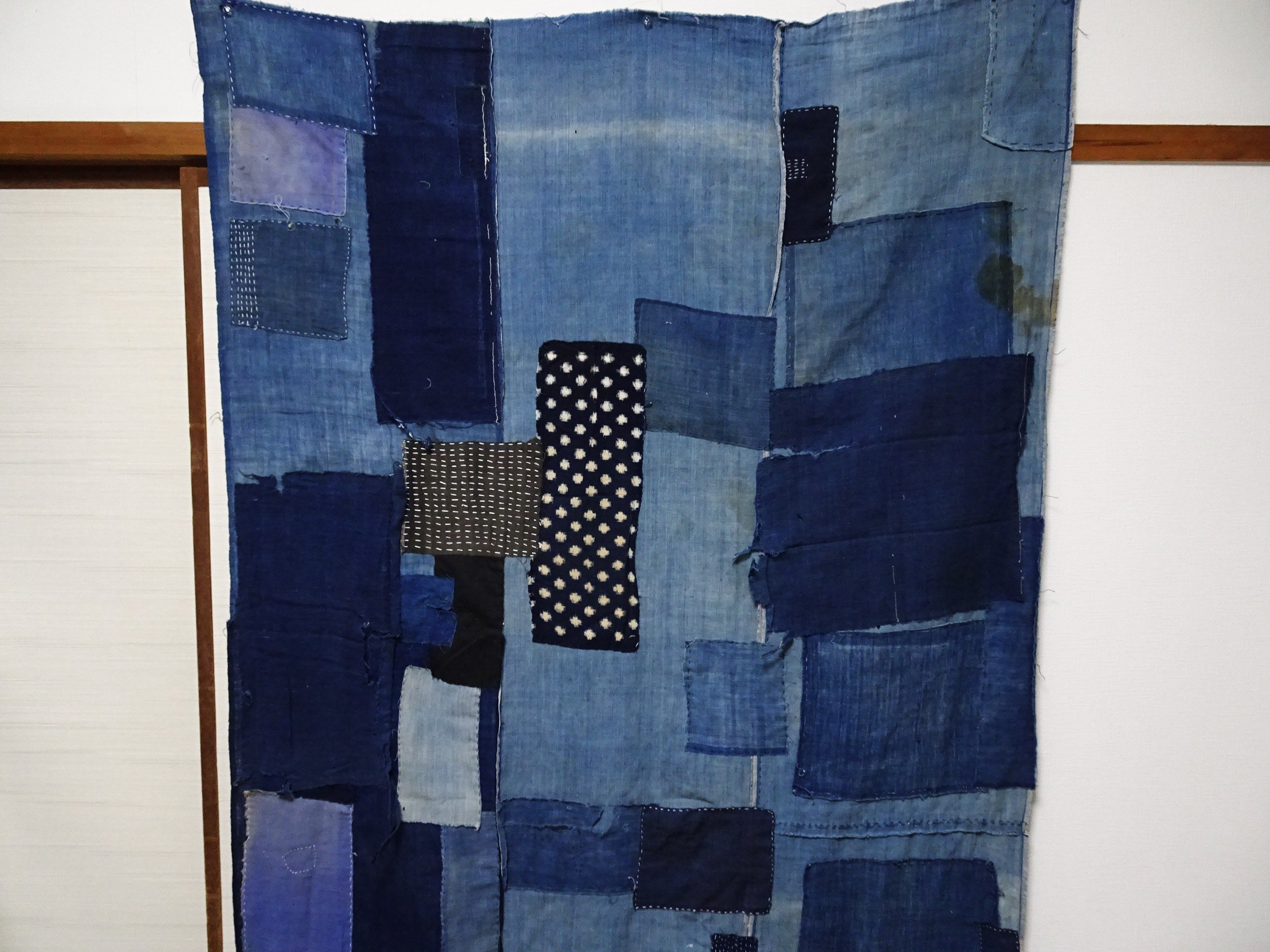 Japanese Antique Cotton Boro Ranru Sashiko kasuri Indigo dye Fabric 13631