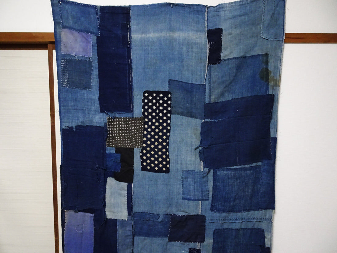 Japanese Antique Cotton Boro Ranru Sashiko kasuri Indigo dye Fabric 13631