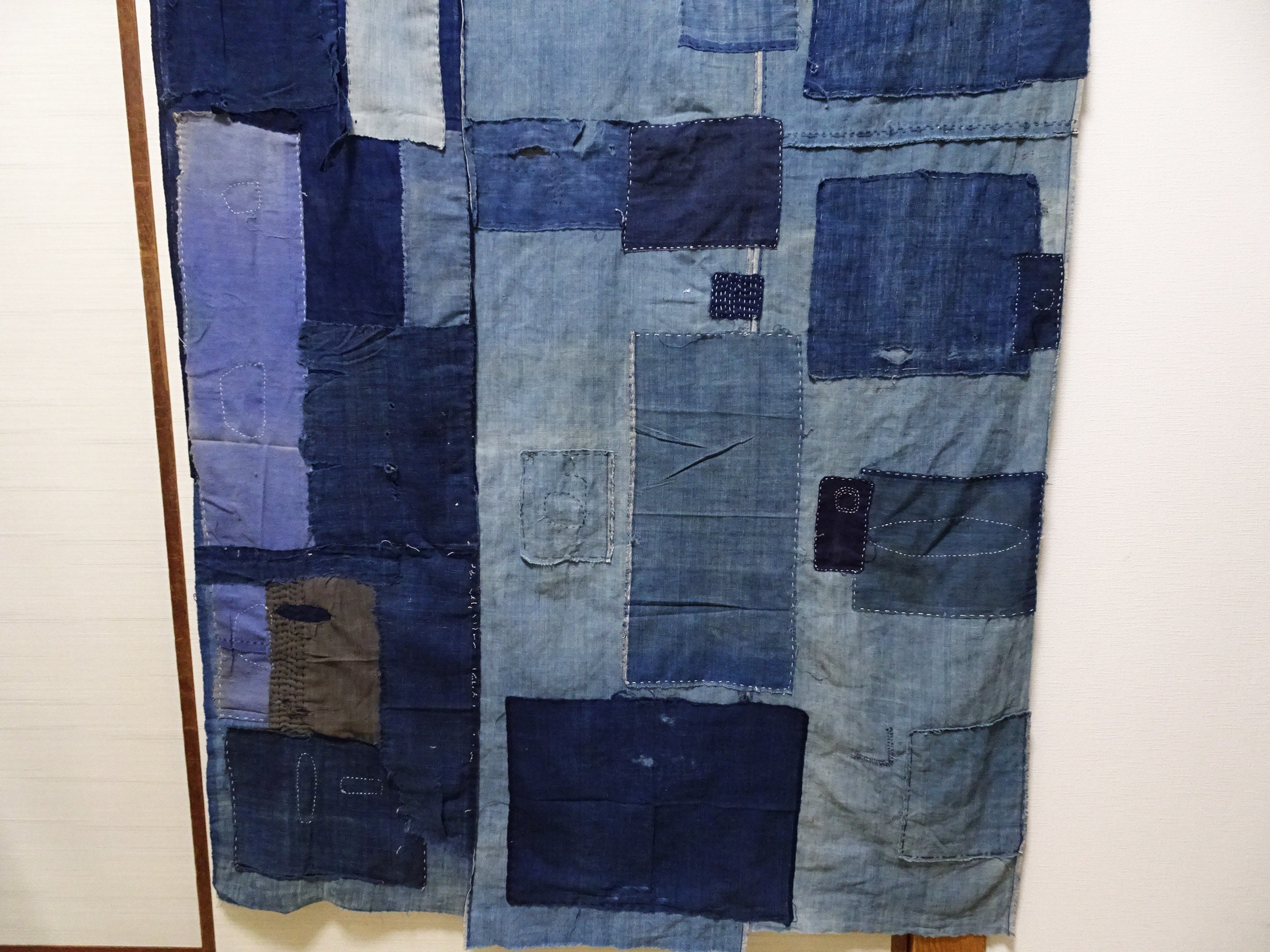Japanese Antique Cotton Boro Ranru Sashiko kasuri Indigo dye Fabric 13631