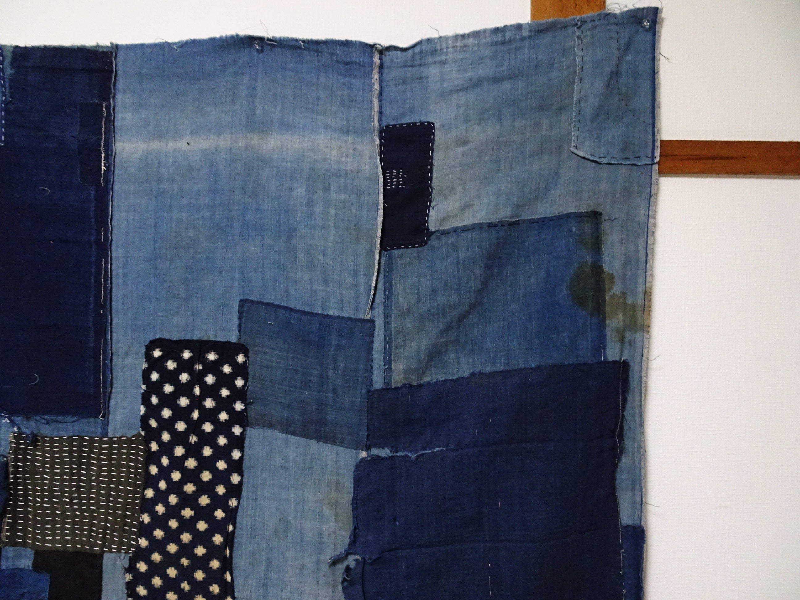 Japanese Antique Cotton Boro Ranru Sashiko kasuri Indigo dye Fabric 13631