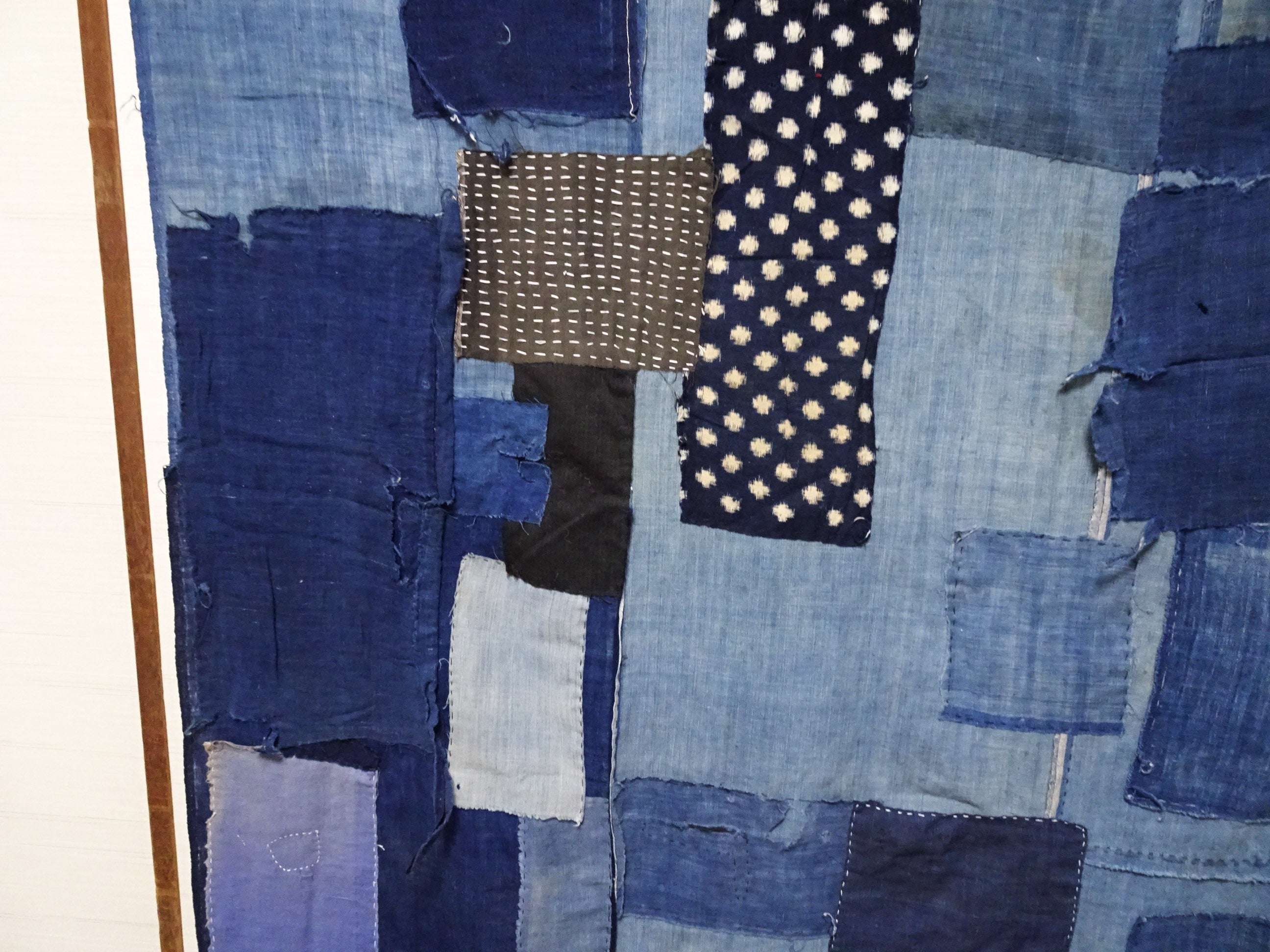 Japanese Antique Cotton Boro Ranru Sashiko kasuri Indigo dye Fabric 13631