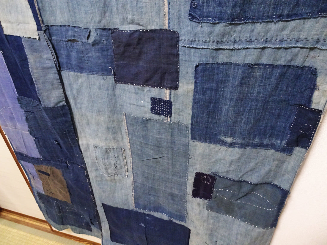 Japanese Antique Cotton Boro Ranru Sashiko kasuri Indigo dye Fabric 13631