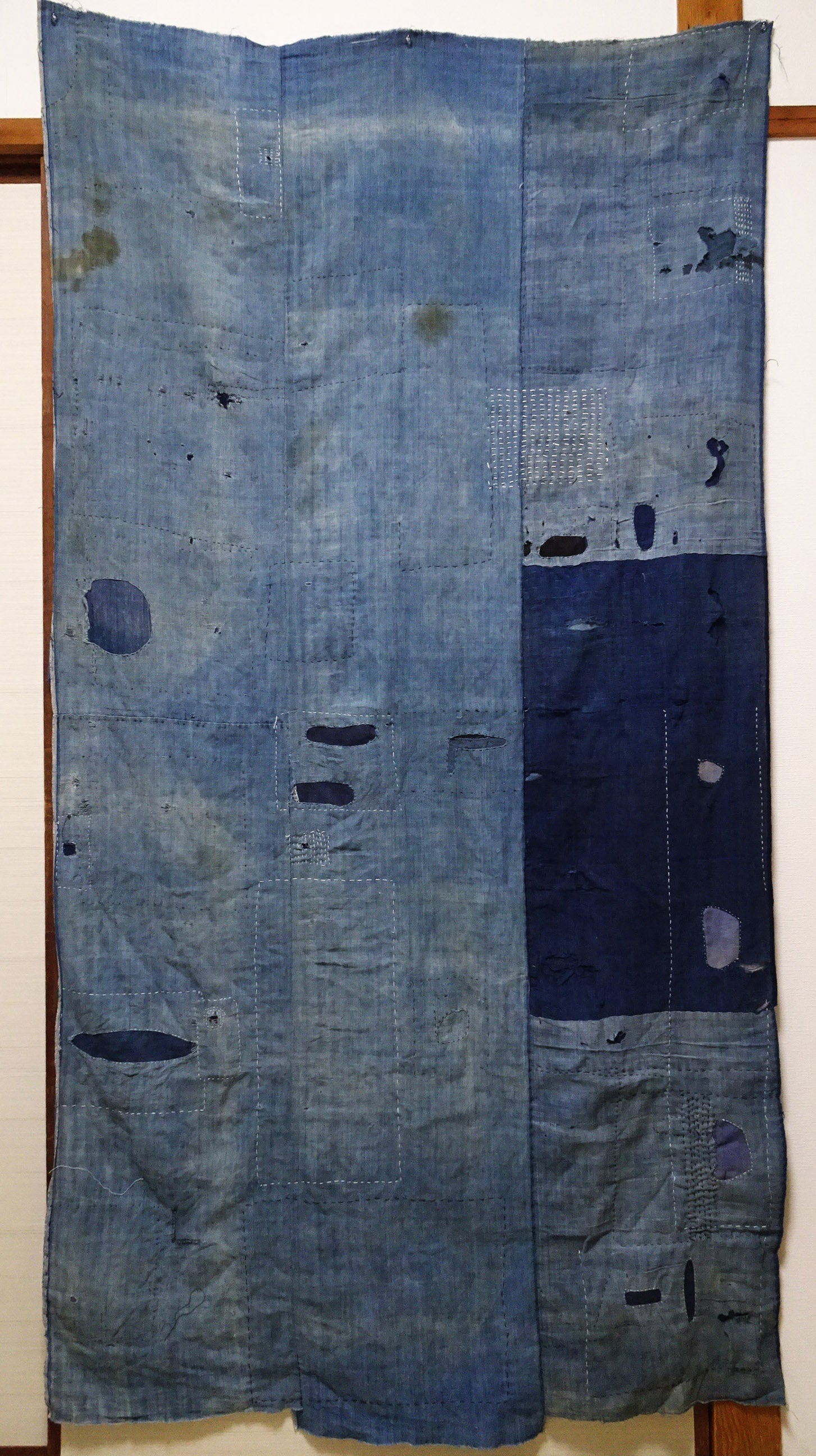 Japanese Antique Cotton Boro Ranru Sashiko kasuri Indigo dye Fabric 13631