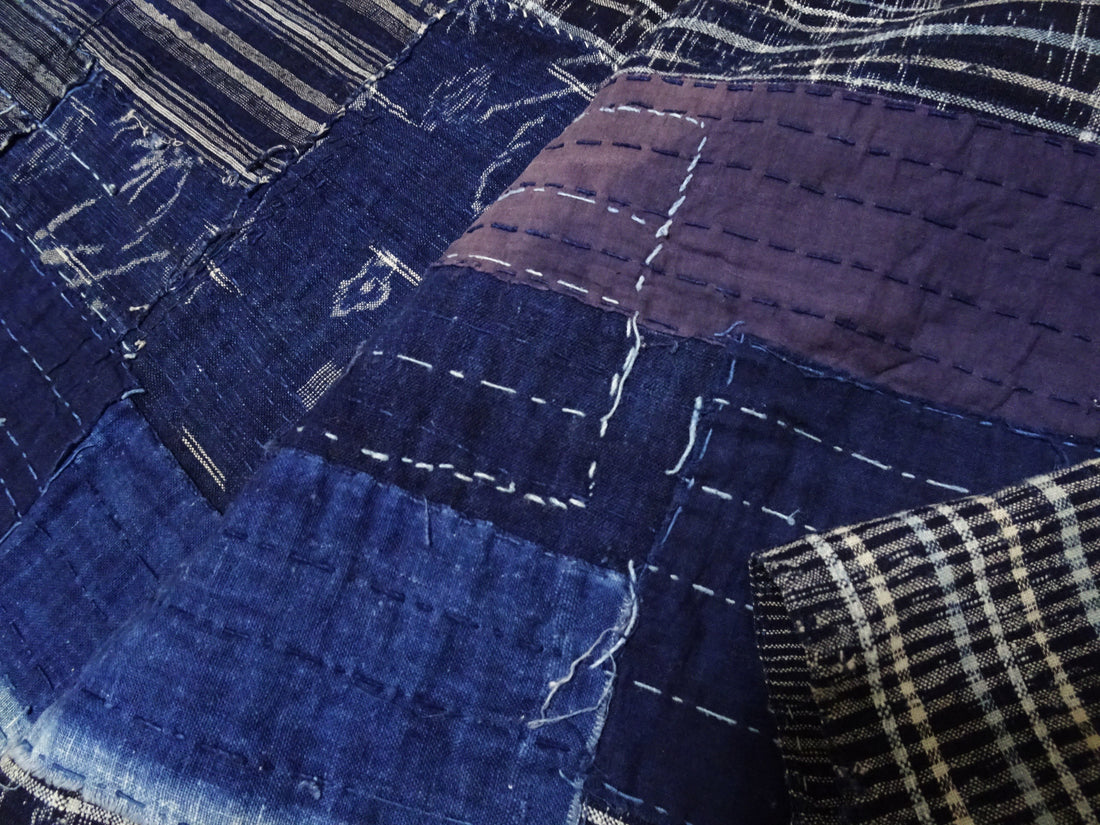 Antique Japanese BORO Textile (Meiji–Taisho Era) – Indigo-Dyed Patchwork with Hand-Stitched Repairs 14014